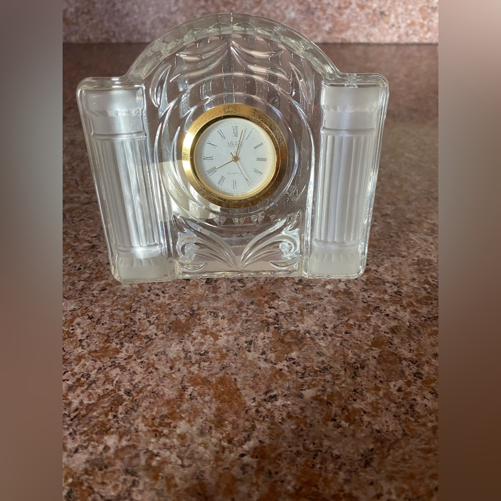 Clear Crystal Mantel Clock with Gold-Tone Bezel